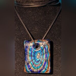 Blue and Silver Glass Pendant Necklace